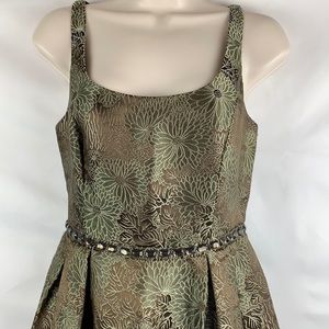 Carmen Marc Valvo brown and green brocade dress